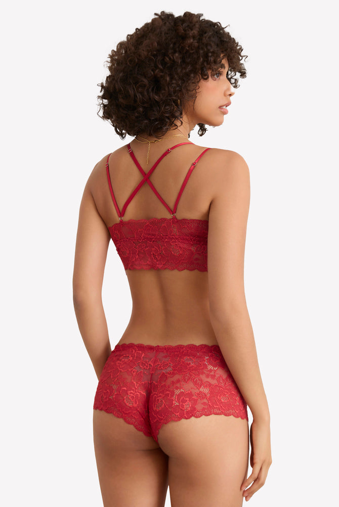Red lace lingerie set. Floral lace bra and panty set, designed for confidence and charm.
