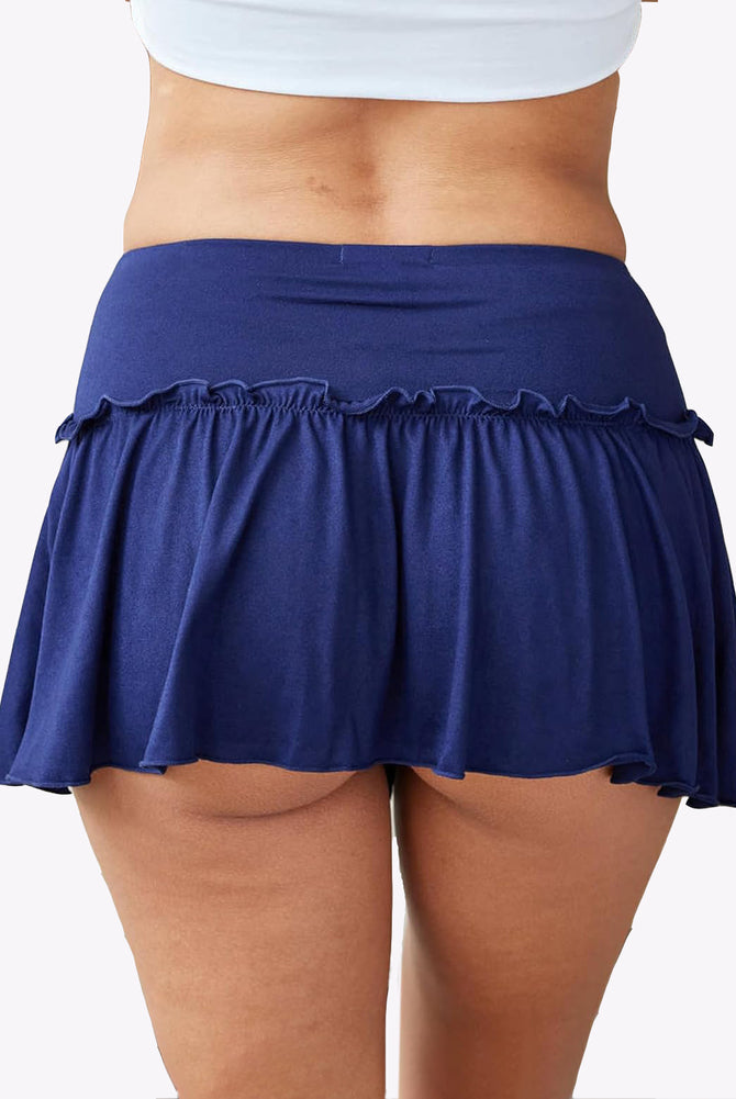 Navy blue ruffle mini skirt with stretchy waistband and ruffled hem | Avidlove Lingerie