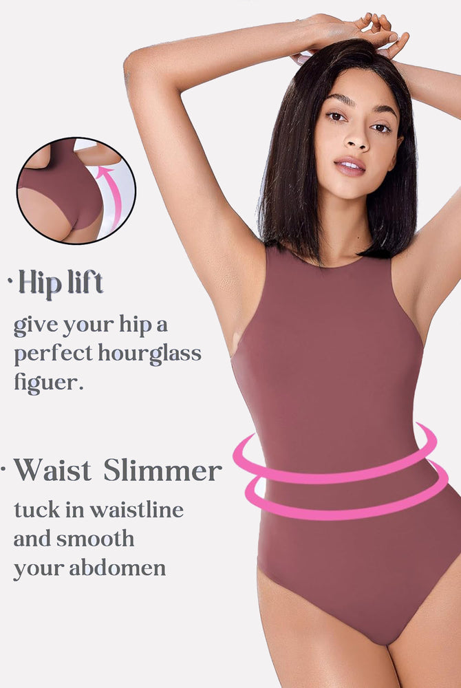 Mauve shapewear bodysuit, hip lift and waist slimming, double-lined for a confident hourglass figure