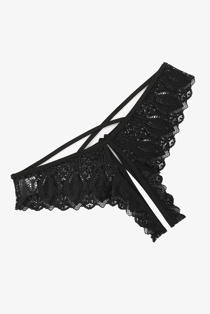 Avidlove Criss Cross black lace hipster underwear with cross-strap design