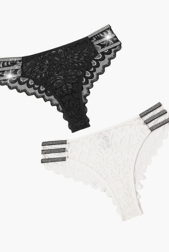 Lace cheeky underwear with rhinestone straps and delicate lace - Avidlove