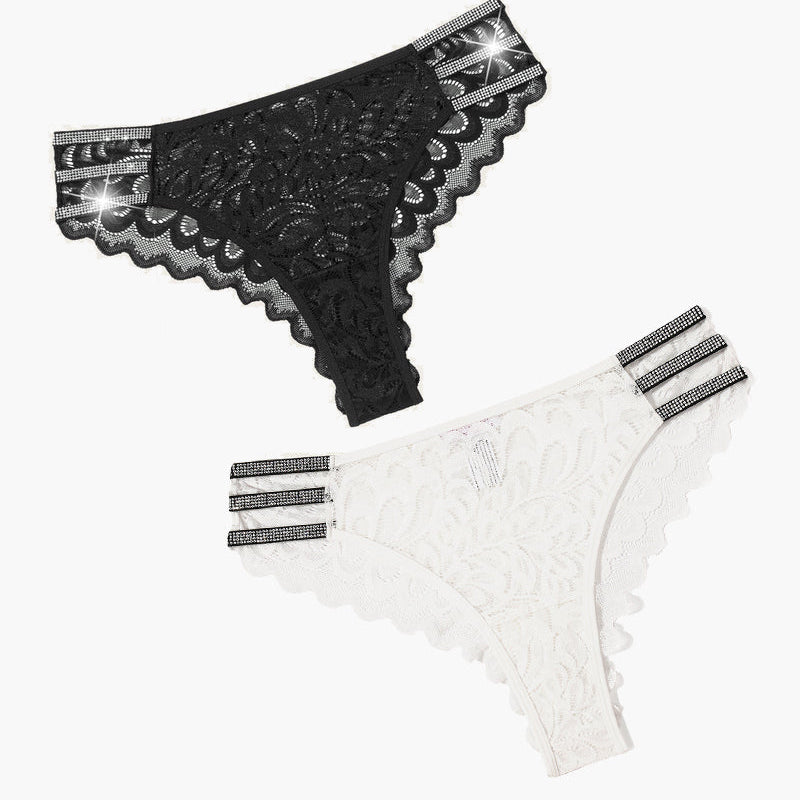 Lace cheeky underwear with rhinestone straps and delicate lace - Avidlove