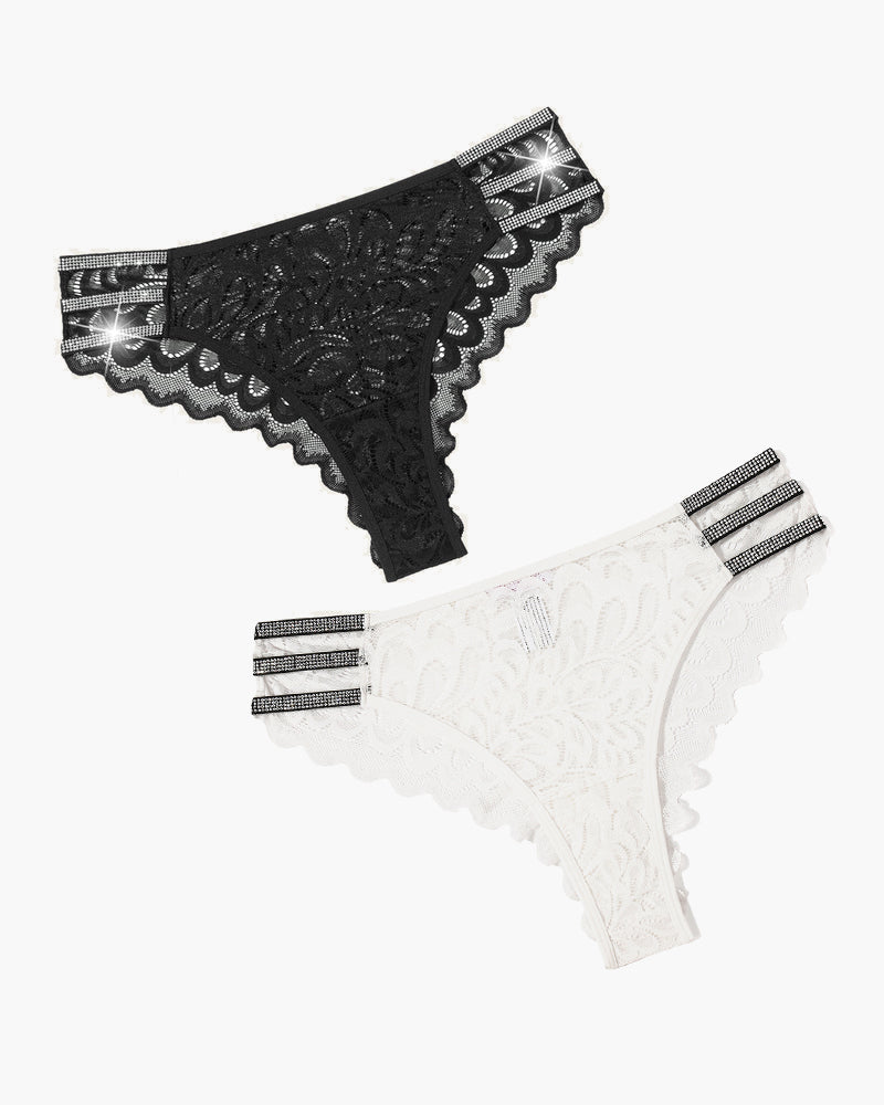 Lace cheeky underwear with rhinestone straps and delicate lace - Avidlove