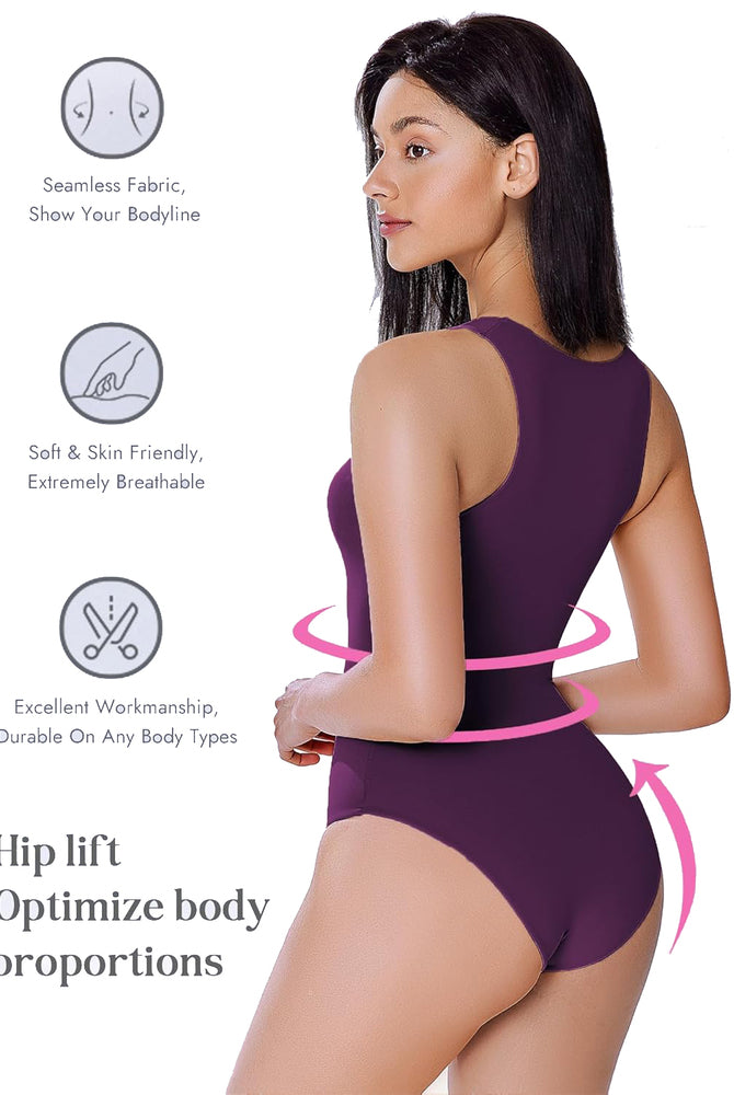Purple shapewear bodysuit for women: hip lift, breathable, and body-shaping for confidence