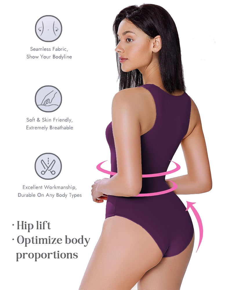 Purple shapewear bodysuit for women: hip lift, breathable, and body-shaping for confidence