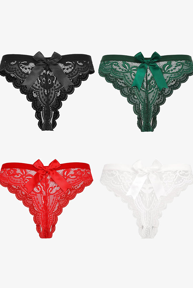 Avidlove Lace Bow Panties - Black, Green, Red, and White Thongs