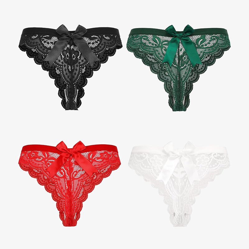 Avidlove Lace Bow Panties - Black, Green, Red, and White Thongs