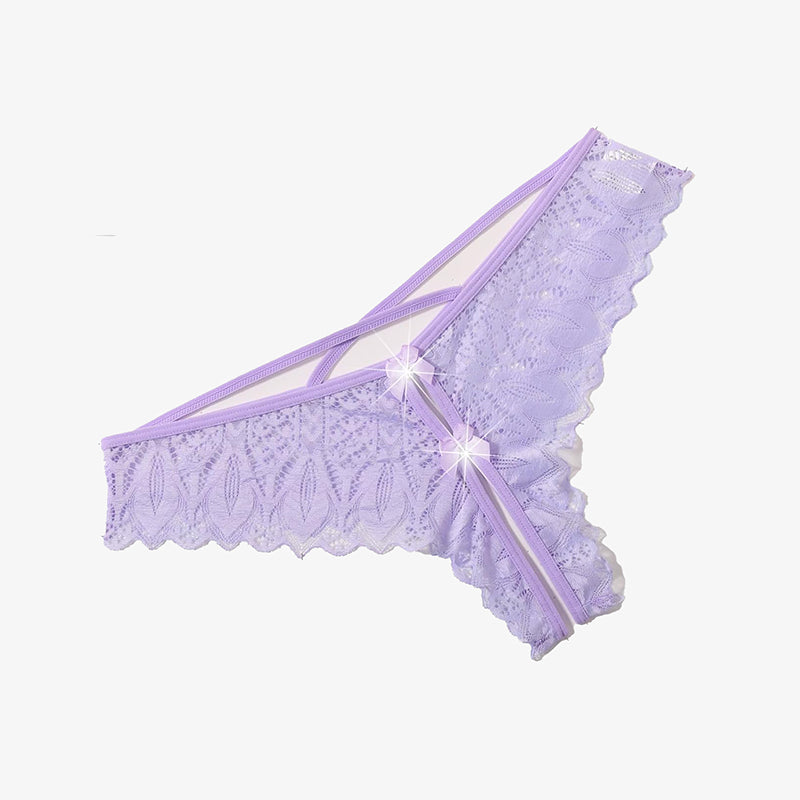 Lavender lace Criss Cross Hipster Underwear with cross-strap back, perfect for sweet nights.