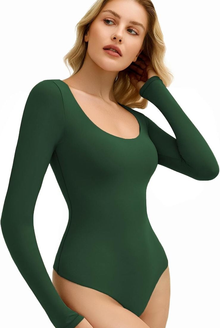 Emerald green scoop neck bodysuit shapewear, ultra-soft, stretchy and breathable, flattering fit