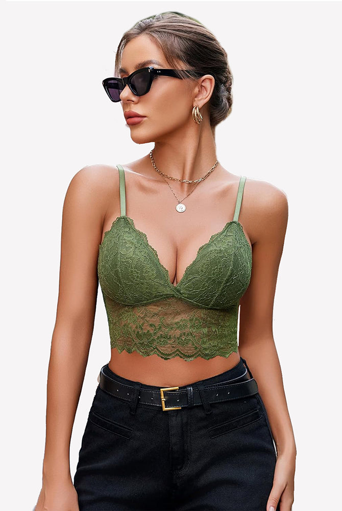 Green lace bustier top, sexy floral lace cami crop top for lingerie