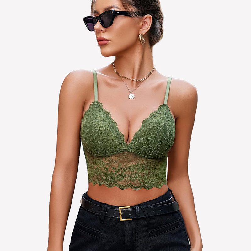 Green lace bustier top, sexy floral lace cami crop top for lingerie