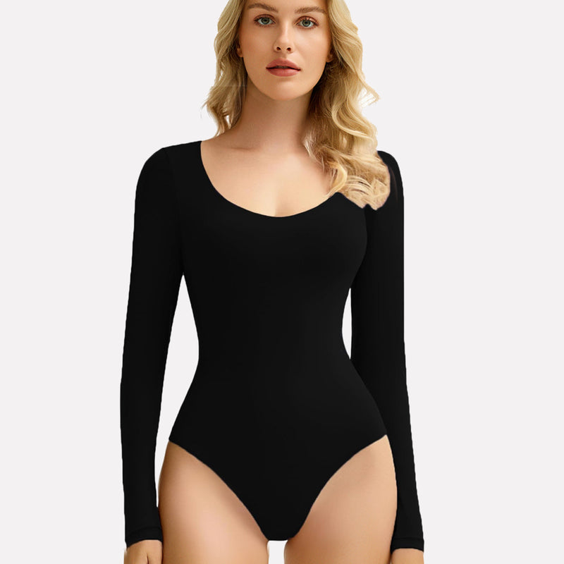 Black scoop neck bodysuit shapewear, ultra soft, breathable and stretchy, suitable for all figures