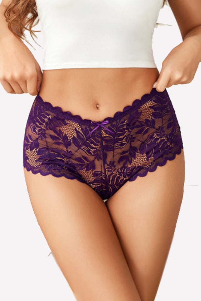 Avidlove purple floral lace mid-rise panties. Soft, stretchy, and featuring delicate lace trim.