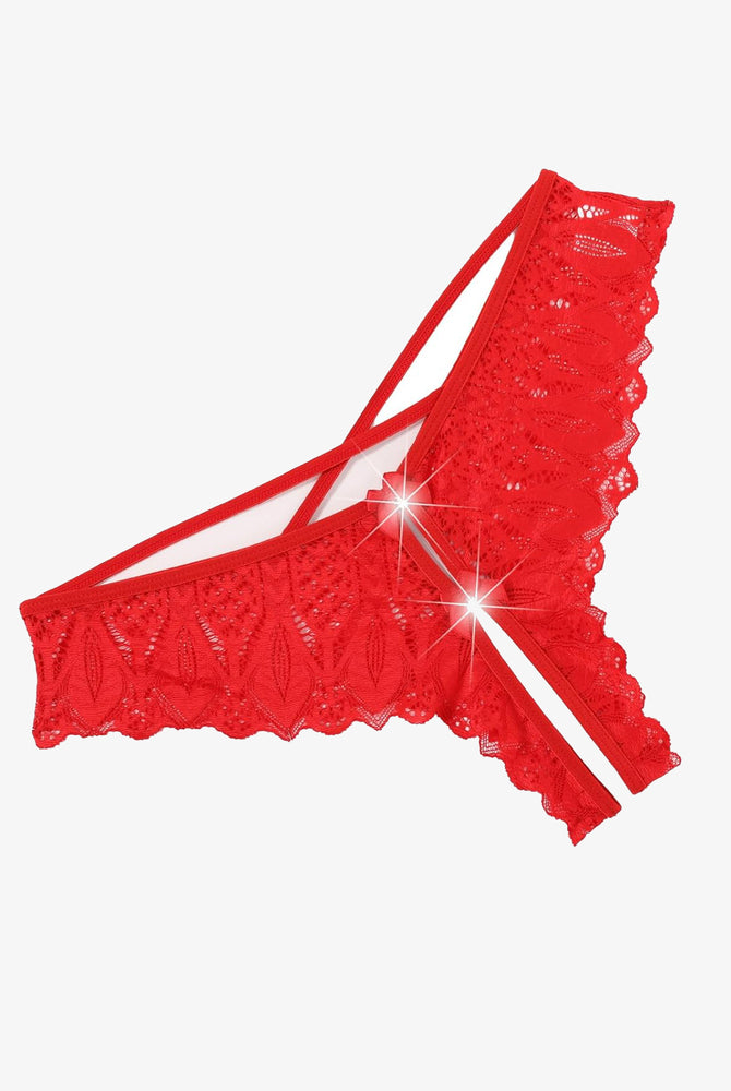 Red lace Criss Cross hipster underwear with cross-strap design, ideal for sweet nights