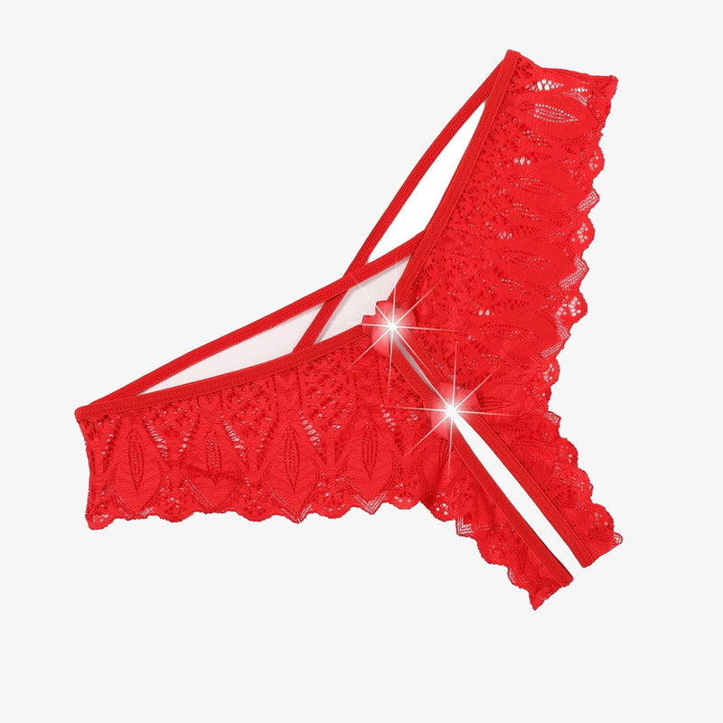 Red lace Criss Cross hipster underwear with cross-strap design, ideal for sweet nights