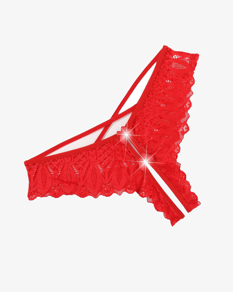 Red lace Criss Cross hipster underwear with cross-strap design, ideal for sweet nights
