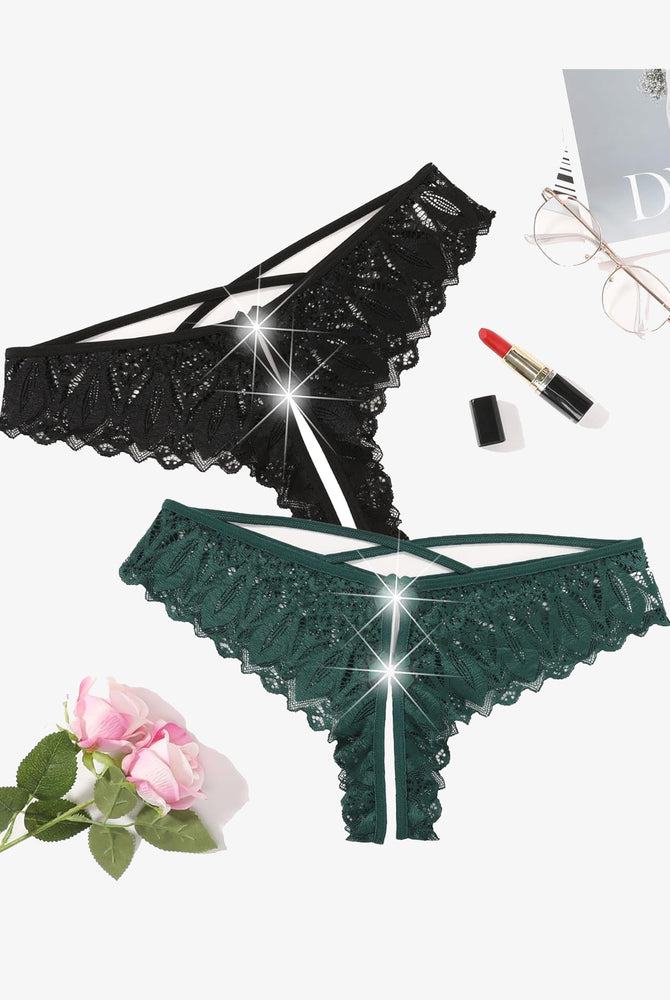 Avidlove Criss Cross lace hipster underwear in black and green, featuring cross-strap back.