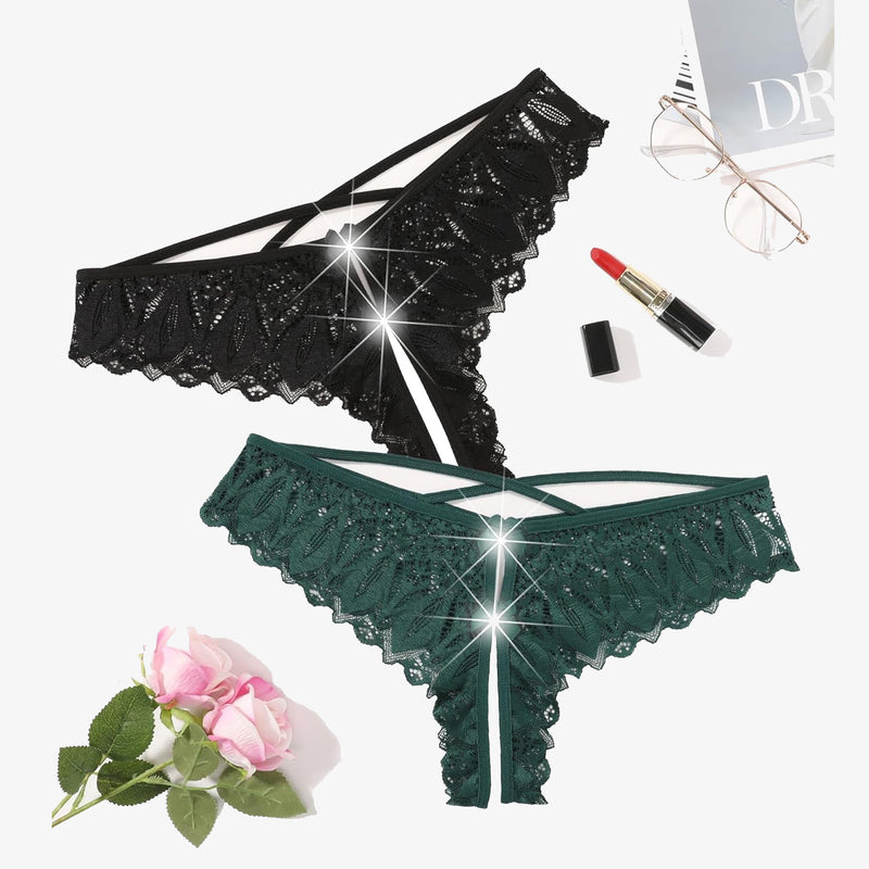 Avidlove Criss Cross lace hipster underwear in black and green, featuring cross-strap back.