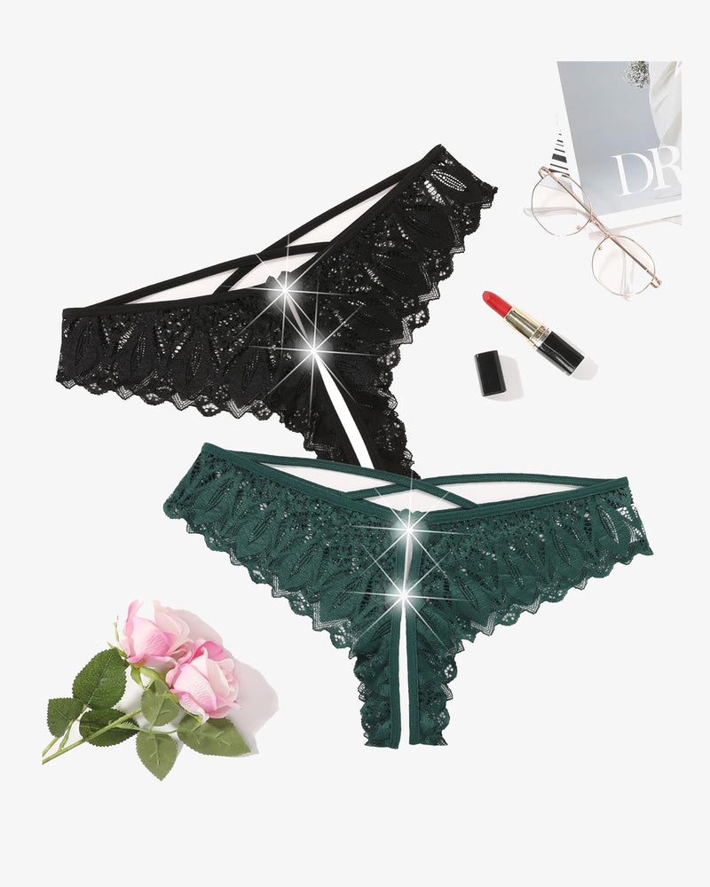 Avidlove Criss Cross lace hipster underwear in black and green, featuring cross-strap back.