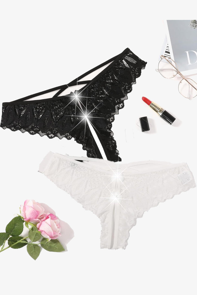 Avidlove Criss Cross String Hipster Underwear in black and white lace, featuring cross-strap design