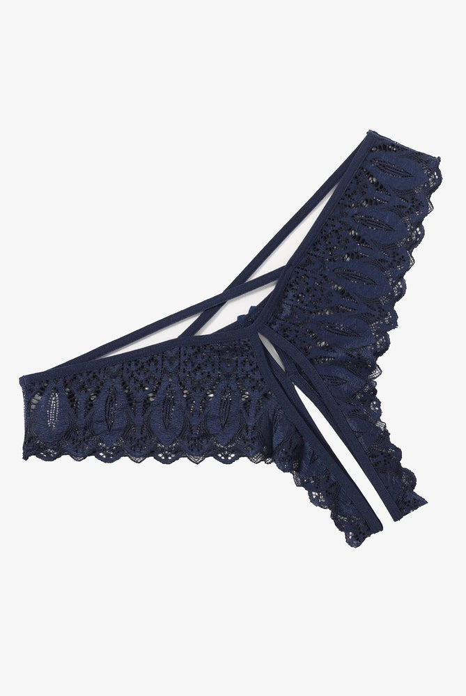 Avidlove Navy Blue Lace Criss Cross Hipster Underwear with Cross-Strap Back