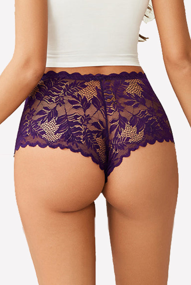 Avidlove floral lace panties in dark purple, soft stretch, mid-rise style, multiple patterns.