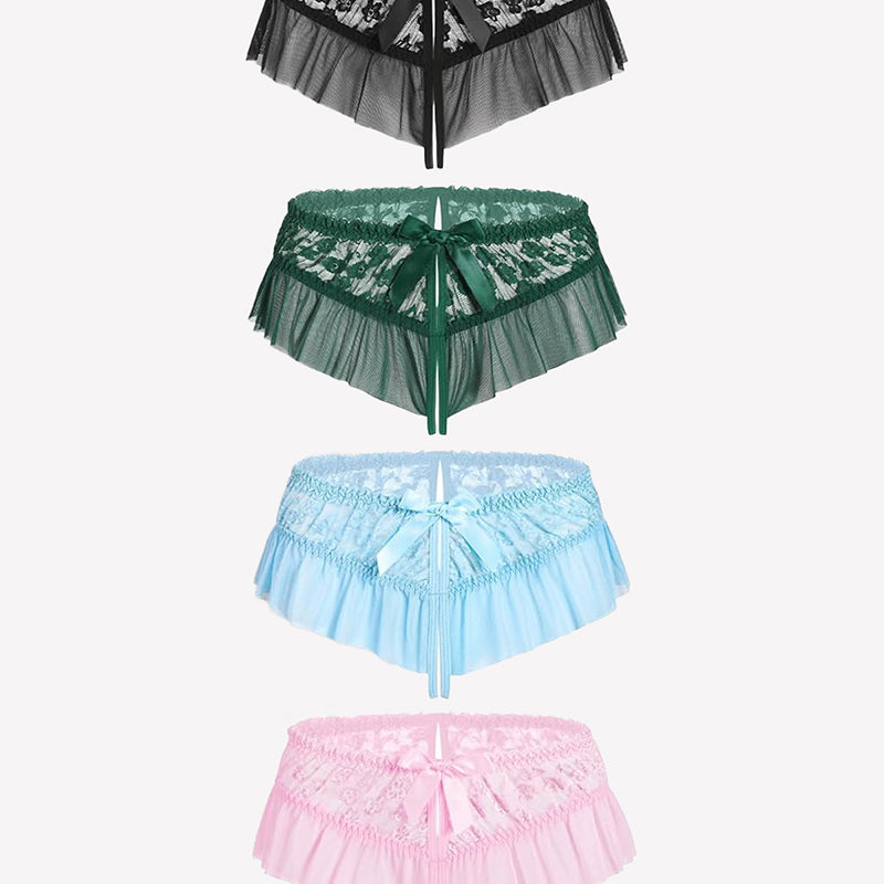 Floral Lace Briefs with Cute Bow