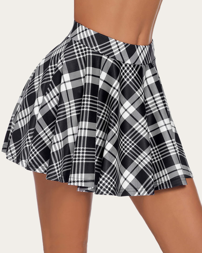 Black and white plaid A-line mini skirt, high waist, comfortable and breathable schoolgirl style