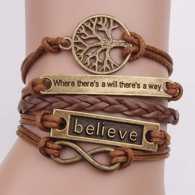 ⚡Flash Sale-1pc Braided Leather Bracelet With Tree Of Life