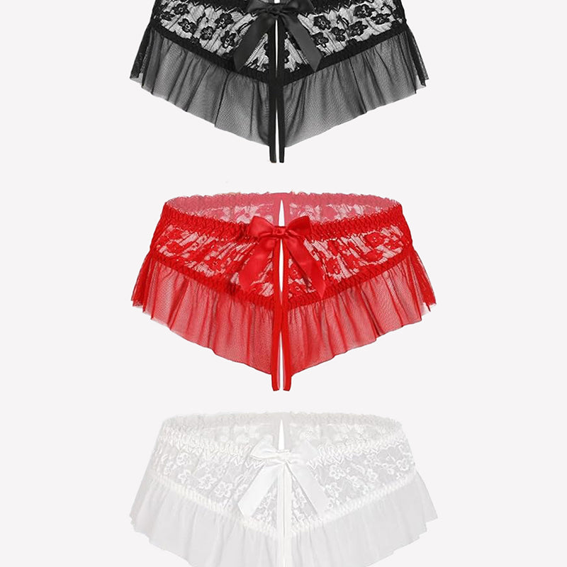 Floral Lace Briefs with Cute Bow