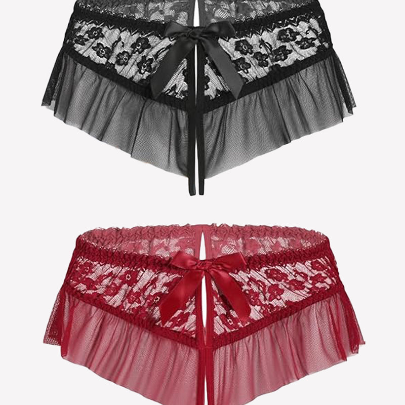 Floral Lace Briefs with Cute Bow
