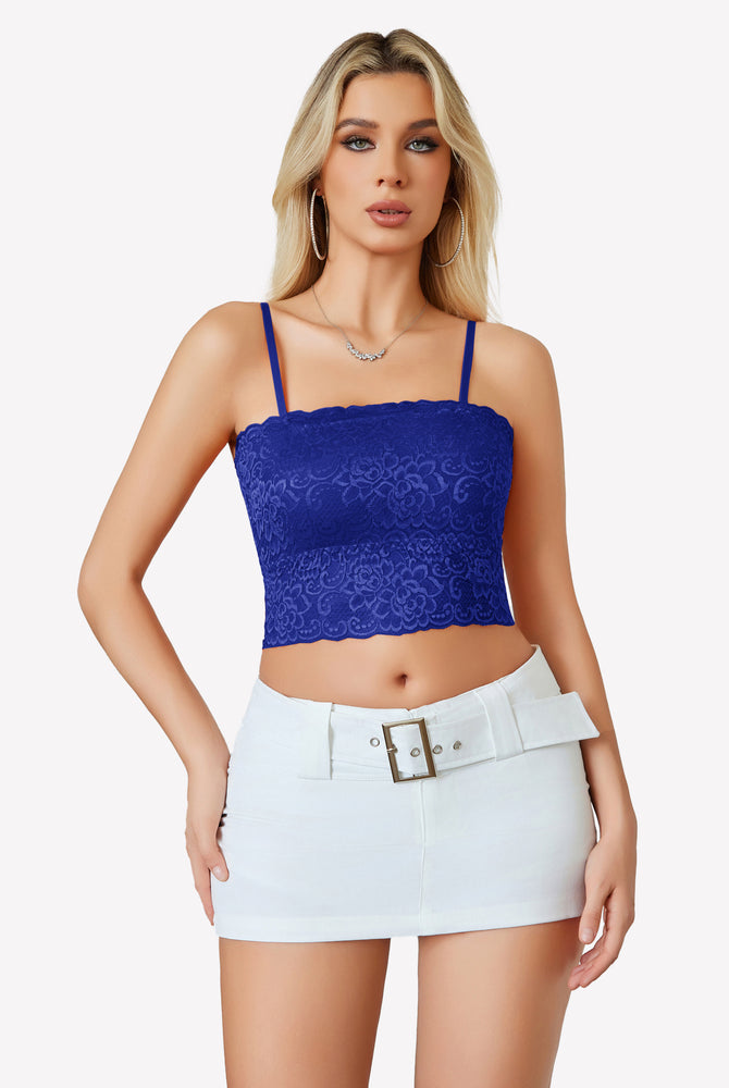 Blue lace bralette with adjustable straps and white skirt. Sexy Avidlove lingerie.