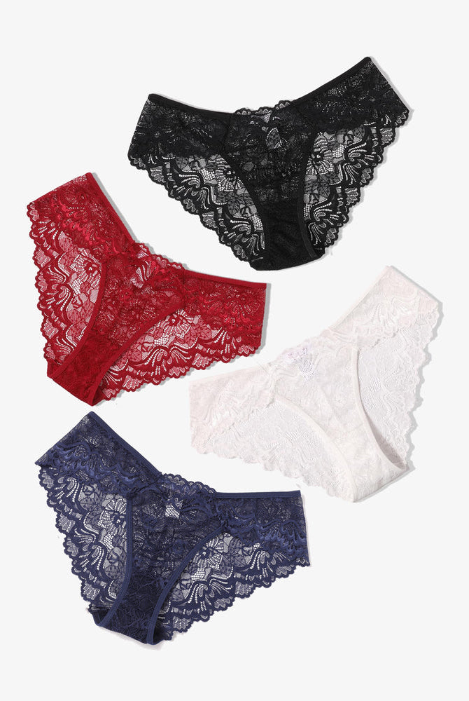 Avidlove Lace Hipster Panties - Black, Red, White, and Navy. Low-rise, floral lace lingerie.