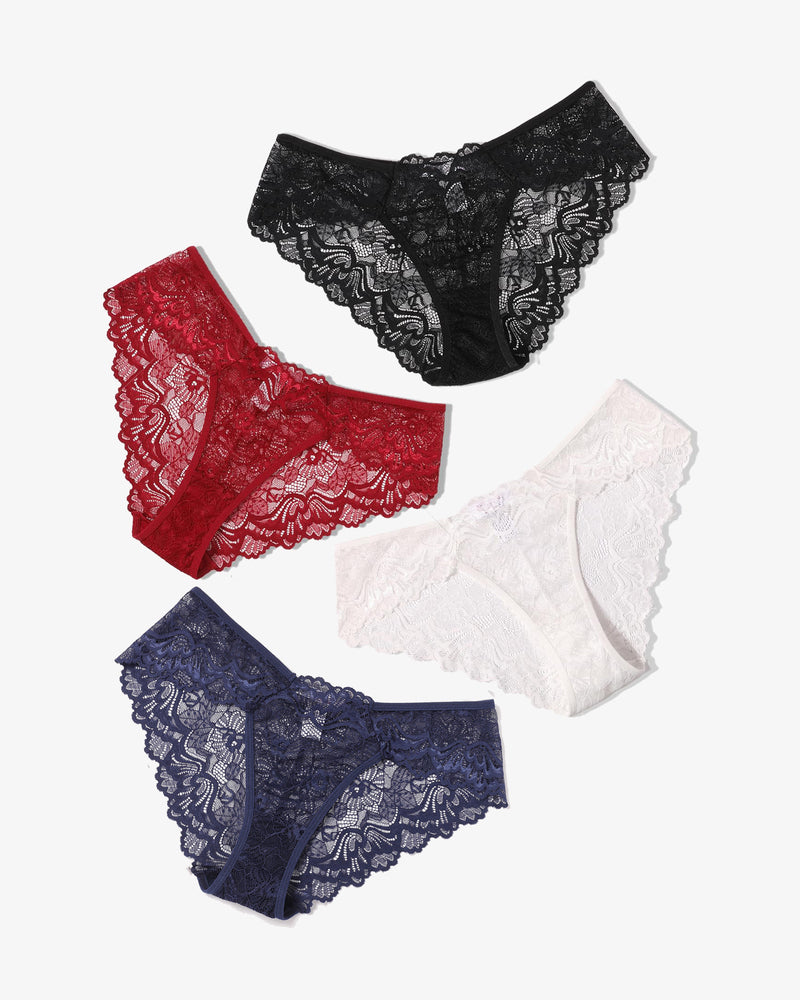 Avidlove Lace Hipster Panties - Black, Red, White, and Navy. Low-rise, floral lace lingerie.