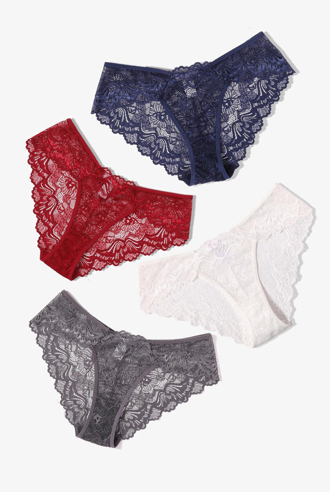 Avidlove Lace Hipster Panties: navy, red, white, gray. Low-rise, breathable floral lace lingerie.