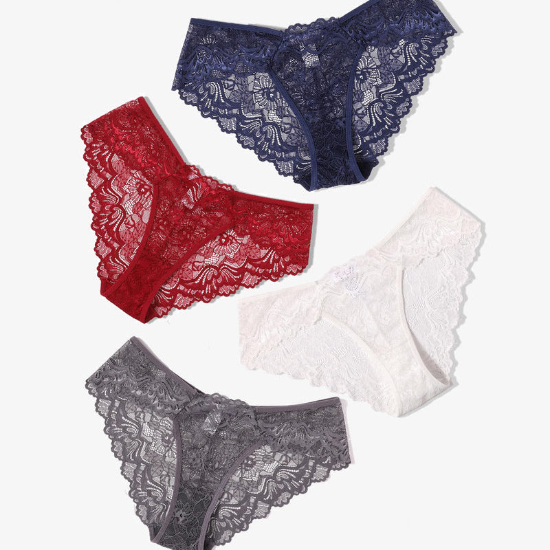 Avidlove Lace Hipster Panties: navy, red, white, gray. Low-rise, breathable floral lace lingerie.