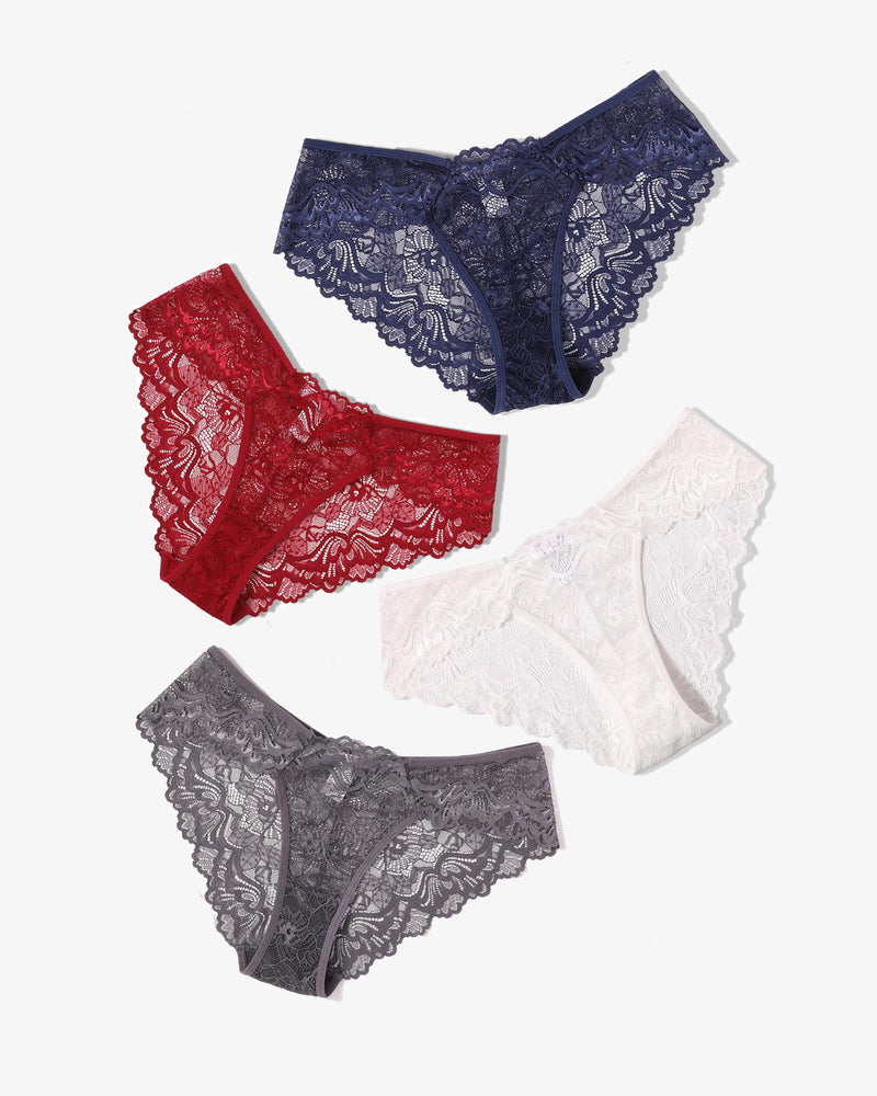 Avidlove Lace Hipster Panties: navy, red, white, gray. Low-rise, breathable floral lace lingerie.