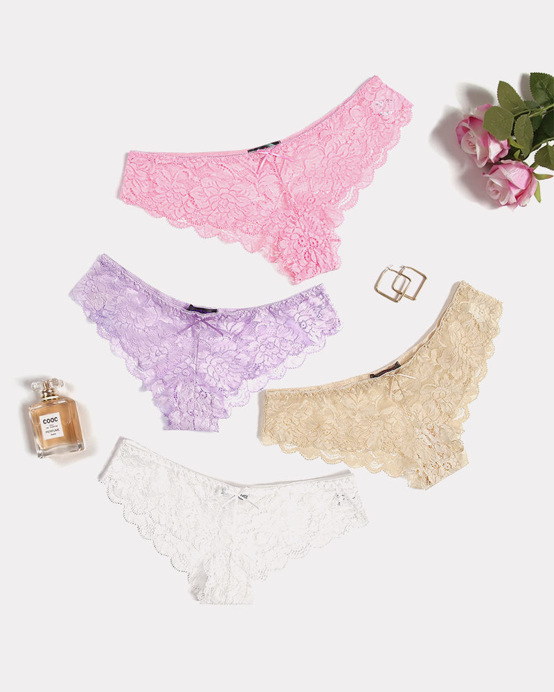 Lace hipster panties: pink, purple, beige, white. Stylish, comfortable Avidlove lingerie.