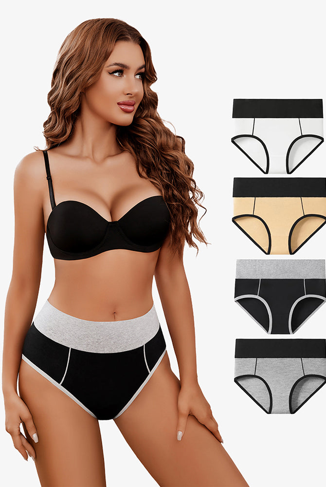 High-waist cotton hipster panties in multiple colors, featuring a comfortable color-clash design.