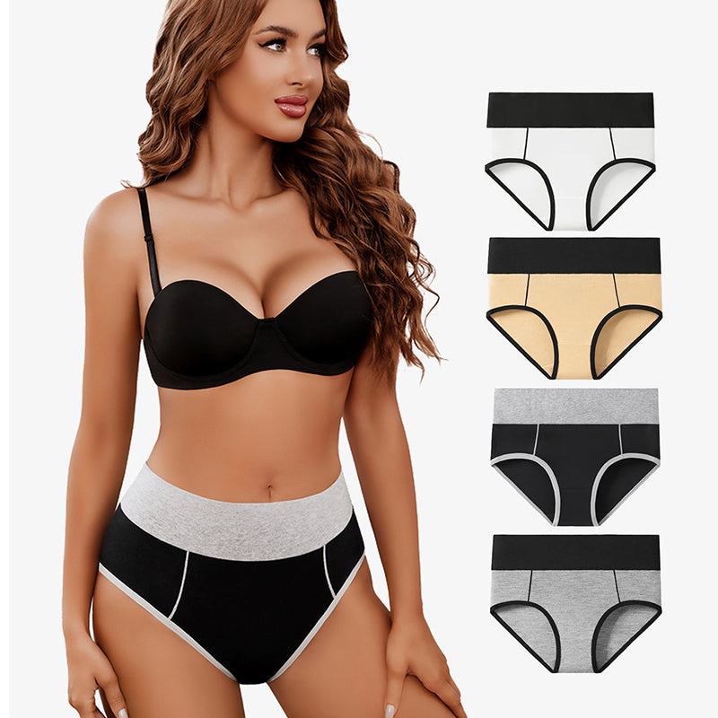 High-waist cotton hipster panties in multiple colors, featuring a comfortable color-clash design.