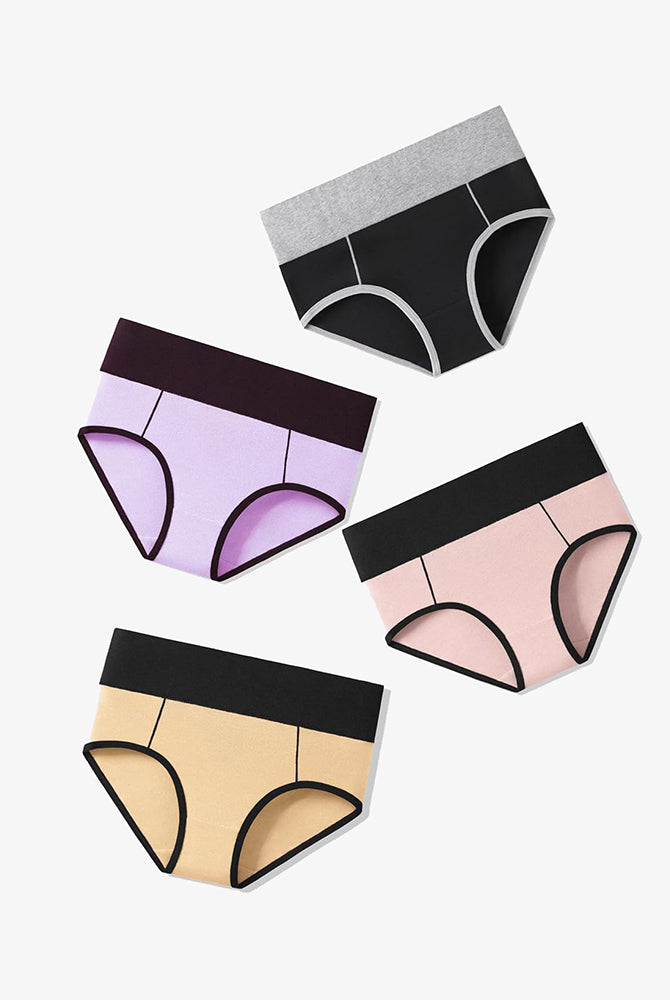 Cotton Hipster Panties High Waist Briefs in Various Colors - Comfortable Color-Clash Design