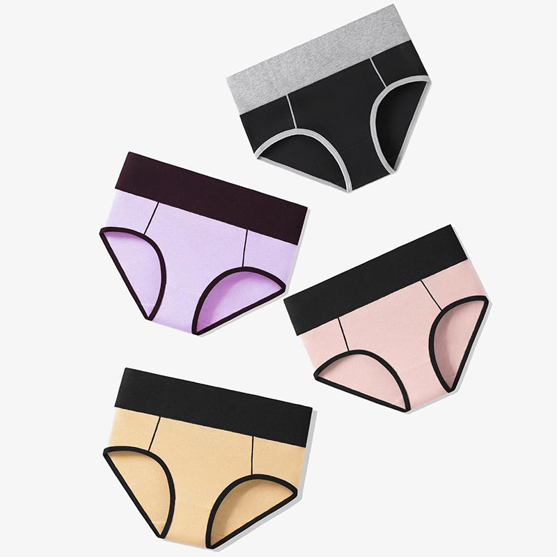 Cotton Hipster Panties High Waist Briefs in Various Colors - Comfortable Color-Clash Design