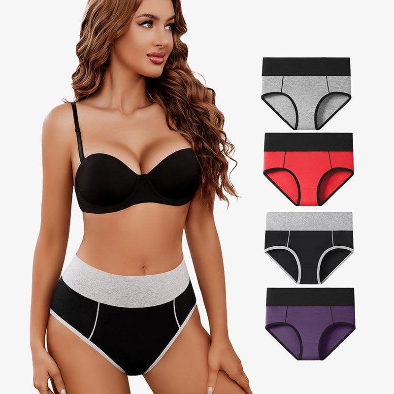 High-waist cotton hipster panties in various colors, featuring a comfortable, color-clash design.