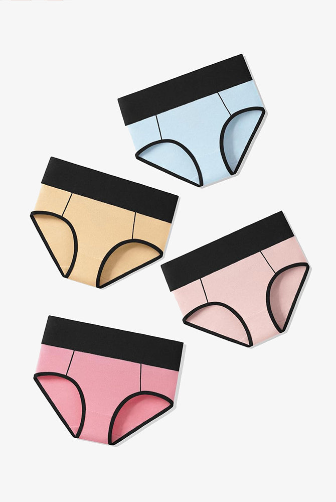 Cotton Hipster Panties High Waist Briefs in Multiple Colors - Comfortable Color-Clash Design