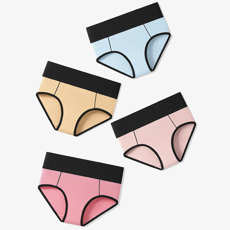 Cotton Hipster Panties High Waist Briefs in Multiple Colors - Comfortable Color-Clash Design
