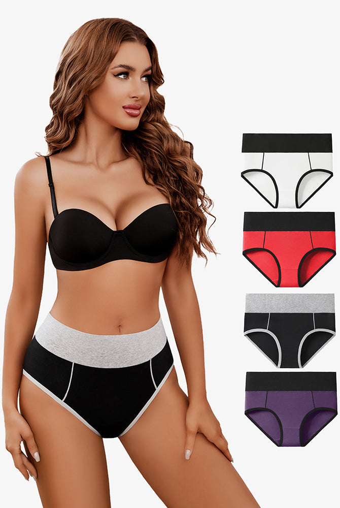 Cotton Hipster Panties High Waist Briefs, black with gray waistband, and other colors