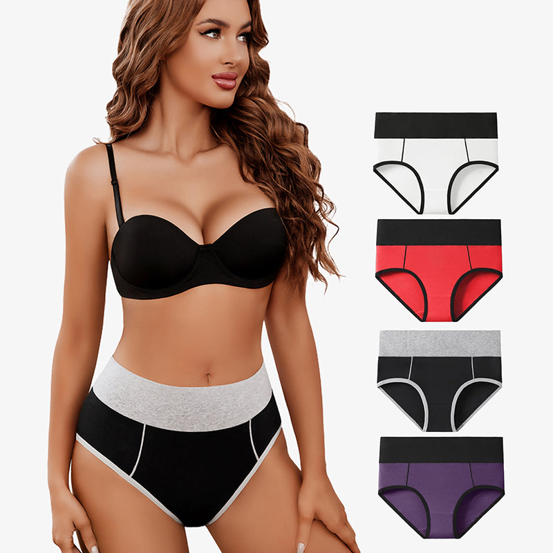 Cotton Hipster Panties High Waist Briefs, black with gray waistband, and other colors