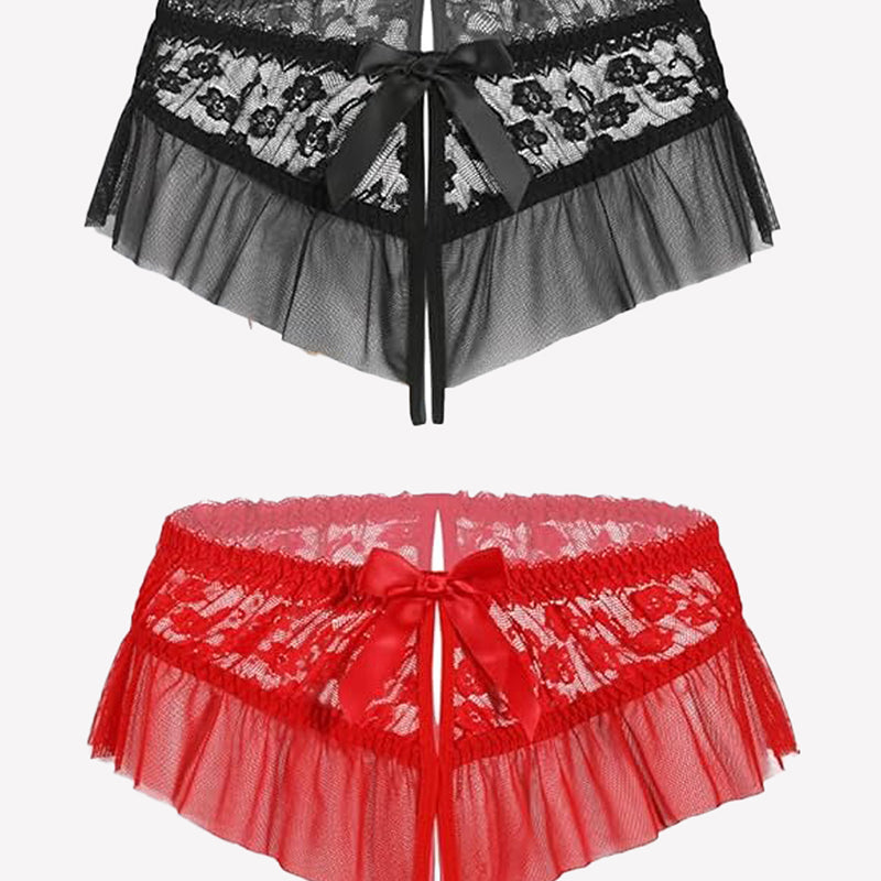 Floral Lace Briefs with Cute Bow