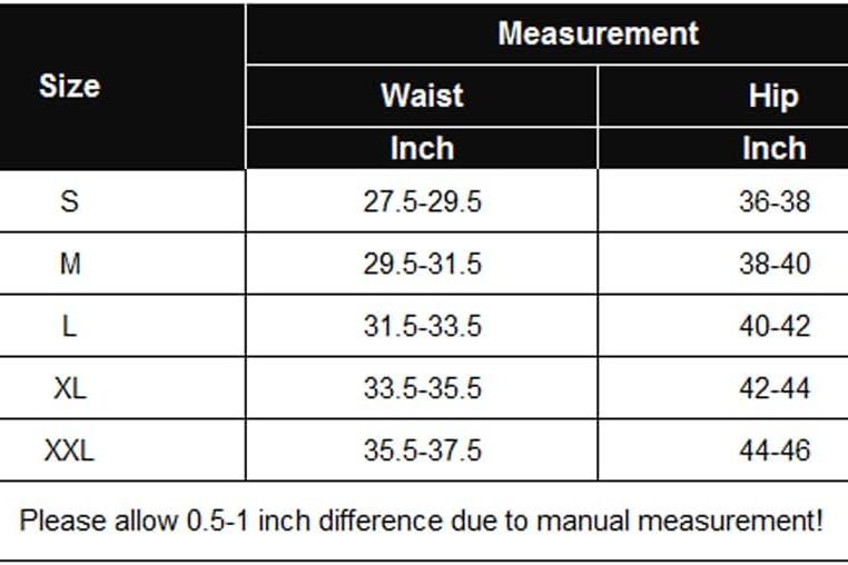 Size chart for Avidlove low-rise mesh thong panties, waist and hip measurements from S to XXL