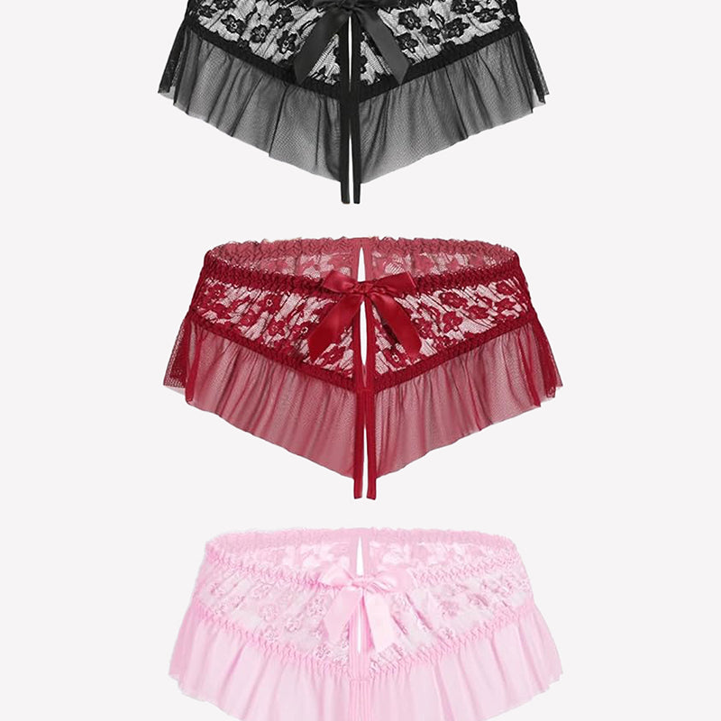 Floral Lace Briefs with Cute Bow